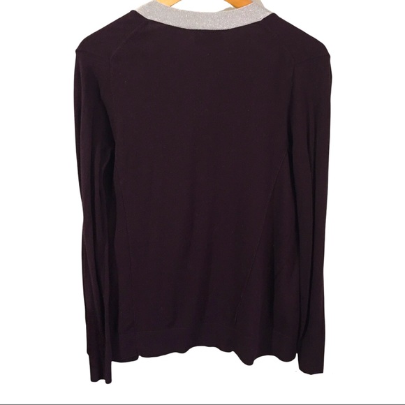 Ann Taylor LOFT Women’s Burgundy and Metallic Silver Trim Open Front Cardigan S - Picture 2 of 6